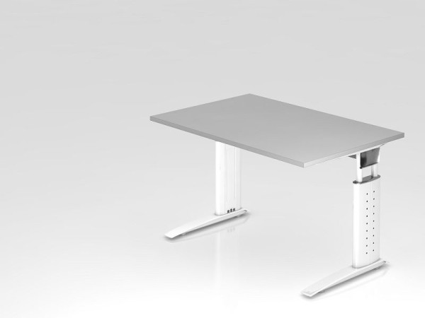 Hammerbacher Schreibtisch C-Fuß 120x80cm Grau/Weiß, Arbeitshöhe 68-86 cm einstellbar, VUS12/5/W