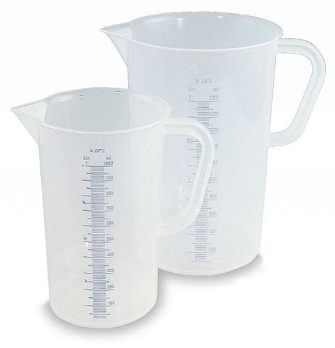 DENIOS Messbecher aus Polypropylen (PP) mit Gradierung, 2 Liter Volumen, VE: 10 Stück, 157881