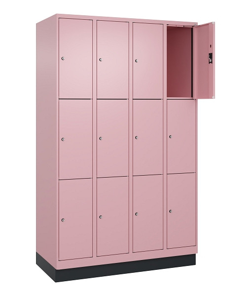 C+P Schließfachschrank Evolo PLUS, mit Sockel, 12 Fächer, 1950x1200x500mm, 3015/3015 Hellrosa, Abteile 4, Abteilbreite 300 mm, 049020-403 S10024