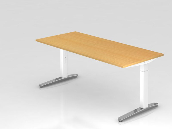 Hammerbacher Schreibtisch C-Fuß 180x80cm Buche/Weiß, poliert, Rechteckform, VXB19/6/WC