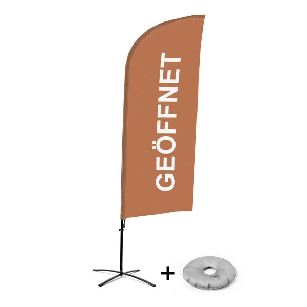 Showdown Displays Beachflag Alu Wind Komplett-Set Geöffnet Braun Deutsch Kreuzständer, BFAW310-CB30-WB-I60