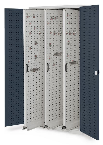 Kappes RasterPlan Vertikalschrank Modell 85, 1950 x 1000 x 600 mm, RAL 7035/7016, Lochplattentür, 3 Auszüge Lochplatten, 1467.01.3024