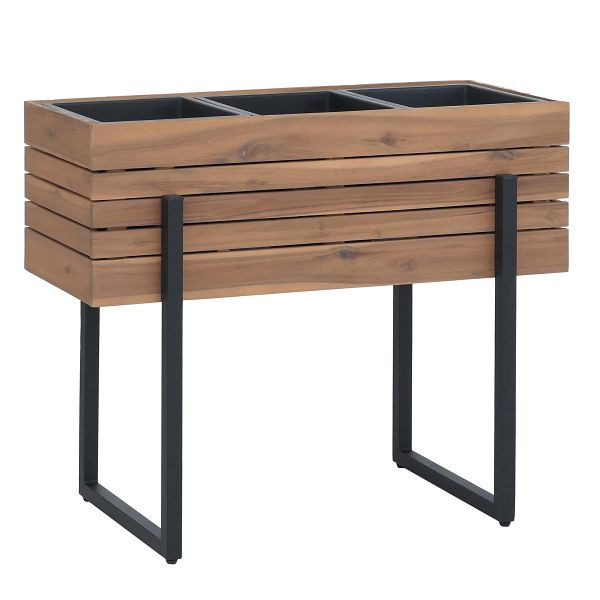 Mendler Hochbeet HWC-P85, Pflanzbeet Blumen-/Pflanzkasten Pflanzkübel, Outdoor Metall Akazie Holz FSC® 68x80x30cm, hellbraun, 120463