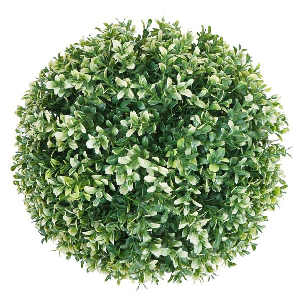 Mendler Künstlicher Busch HWC-L77, Buchskugel Dekopflanze Buchsbaumkugel Kunstpflanze Buxus, Outdoor Ø 35cm, weiß, 117656
