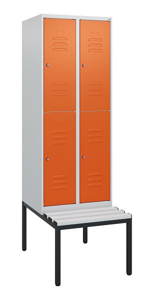 C+P Doppelstöckiger Spind Classic PLUS, 2 Abteile, 1950x600x815mm, 7035/2004, Zylinderschlösser, mit untergebauter Sitzbank, 0803505-20 S10125