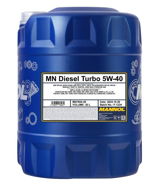 MANNOL Premium-Motorenöl 7904 Diesel Turbo 5W-40, VE: 20 l, MN7904-20