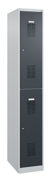 C+P Doppelstöckiger Spind Basis PLUS, 1 Abteil, 1850x300x500mm, 7035/7016, Zylinderschloss, 088355-10 S10004