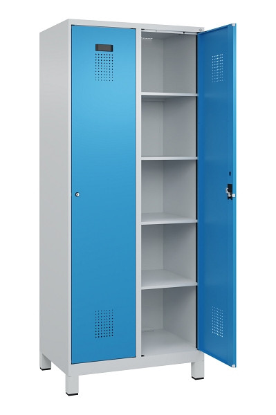 C+P Wäsche-Spind Evolo PLUS, mit Füßen, 2 Abteile, 1950x800x500mm, 7035/5012, Verschluss Zylinderschloss, Ablageböden 8, 049010-22B S10034