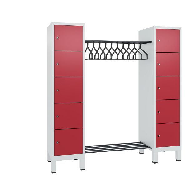 C+P Garderobe Evolo, 10 Fächer, H1850xB1790xT500 mm, Grau/Rubinrot, 48410-02 S10017