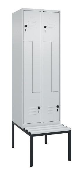 C+P Z-Spind Classic PLUS, mit untergebauter Sitzbank, 4 Abteile, 2120x600x815mm, 7035/7035, Drehriegel, 0800537-204 S10039