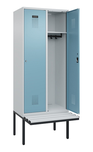 C+P Spind Evolo PLUS, 2 Abteile, 2120x800x815mm, 7035/0010, Haken 4, Zylinderschloss, Material Sitzfläche Kunststoff, 0490407-22 S10090