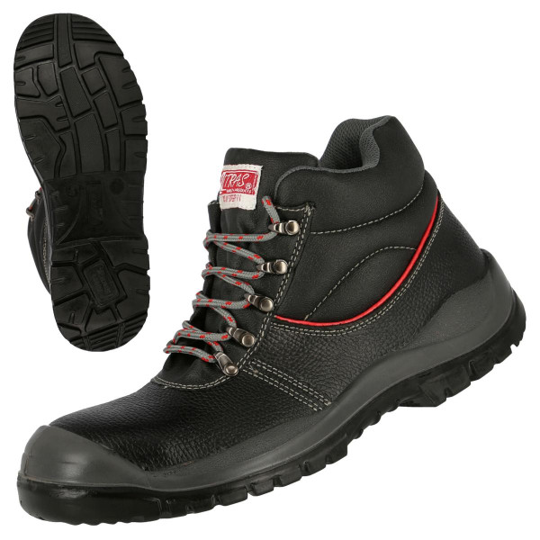 NITRAS STEP MID, S3 Sicherheitsstiefel, strapazierfähiges Vollleder, schwarz, widerstandsfähige PU / TPU-Laufsohle, Größe: 48, VE: 10 Paar, 7201-48