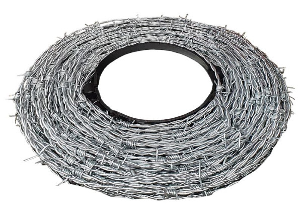 Schake Stacheldraht, aus dickverzinkten Drähten, 2 - drahtig, 4 - spitzig, Spitzenabstand: 100 mm, Stärke: 1,7 mm, 3B156-4