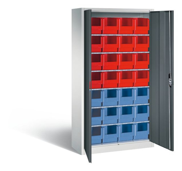 C+P Magazinschrank Serie 13, H1980xB1000xT420mm, Farbe: Lichtgrau / Anthrazitgrau, Muldengriff, 133144-22 S10096