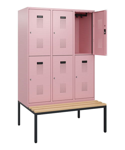 C+P Doppelstöckiger Spind Evolo PLUS, Bank, 6 Fächer, 1950x1200x815mm, 3015/3015, Zylinderschloss, Sitzfläche Buche-Hartholz, Sitzbank, 0493505-32 S10071