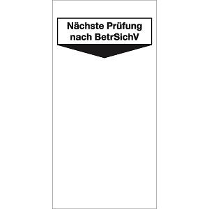 Moedel Grundplakette Nächste Prüfung nach BetrSichV, Folie, 40x80 mm, VE: 10 Stück/Bogen, 56032