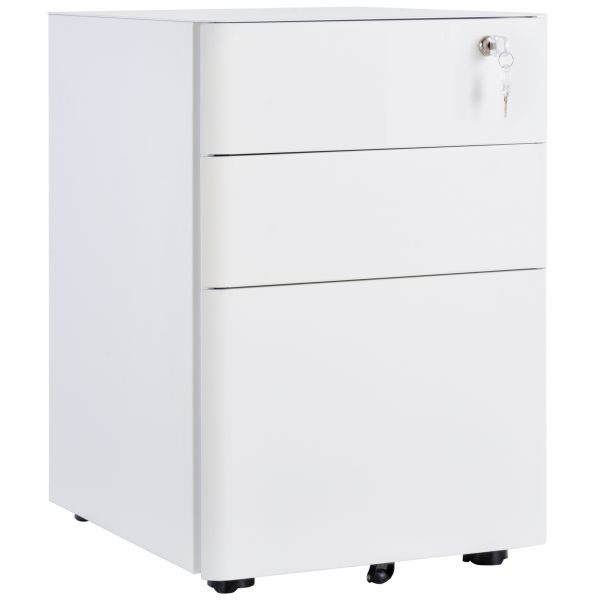 Vinsetto Rollcontainer, mobiler Aktenschrank mit 3 Schubladen, Büroschrank, Aufbewahrung, Stahl, Weiß, 39 x 48 x 59 cm, 924-006WT