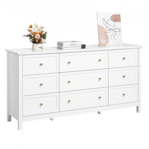 VEVOR Holzkommode mit 9 Schubladen, Kippschutz, Retro-Stil, Organizer TV-Ständer für Wohnzimmer, Schlafzimmer (weiß), FGFCTJ3L9C57RT2W8001V0