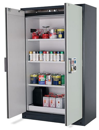 asecos Feuerbeständiger Gefahrstoffschrank Select W-123, 3 Einlegeböden, Türen grau, 200988