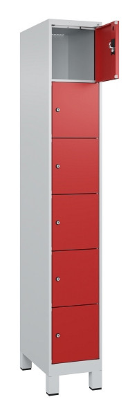 C+P Schließfachschrank Evolo PLUS, mit Füßen, 6 Fächer, 1950x300x500mm, 7035/30, Frontfarbe RAL 3000 feuerrot, 049010-106 S10003