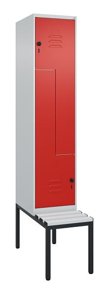 C+P Z-Spind Classic PLUS, mit untergebauter Sitzbank, 2 Abteile, 2120x400x815mm, 7035/3020, Drehriegel, 0800537-122 S10032