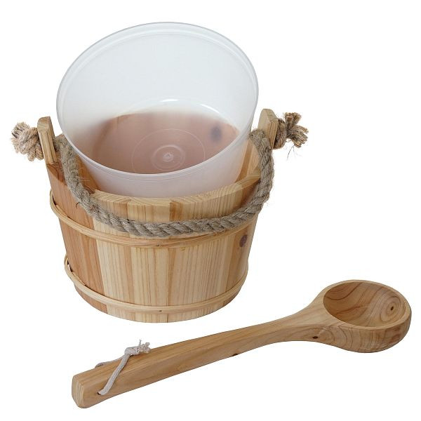 Mendler Saunakübel mit Einsatz HWC-B26, Saunazubehör Saunaeimer Saunakelle Aufguss, Kiefernholz 3,5 L, hell-braun, 57561