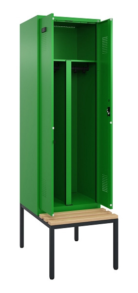 C+P PSA Doppel-Spind Evolo PLUS, Bank, 2 Abteile, 2120x600x815mm, 6037/6037, Zylinderschloss, Sitzfläche Buche-Hartholz, Sitzbank, 0490527-20P S10053