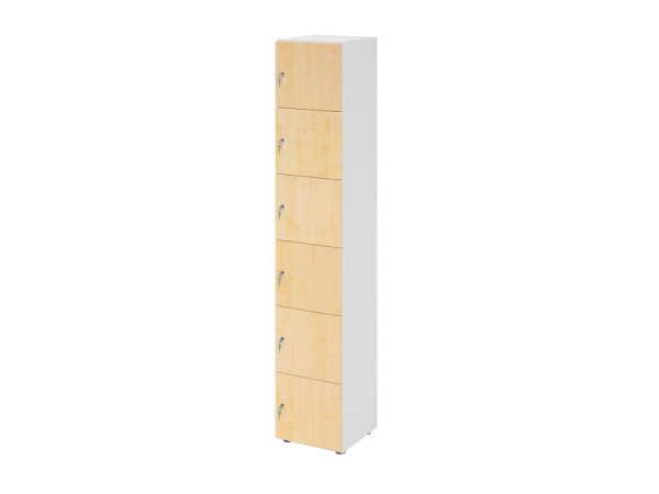Hammerbacher Schließfachschrank schmal 6OH, 6 Türen mit Schloss, Korpus: weiß, Türen: Ahorn, 40 x 40 x 215,6 cm (BxTxH), V264L6/W/3/DS
