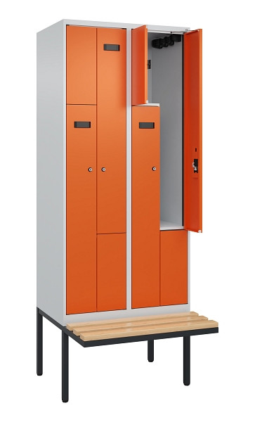 C+P Z-Spind Evolo PLUS, Bank, 4 Fächer, 2120x800x815mm, 7035/2004, Zylinderschloss, Sitzfläche Holz, 0490437-224 S10028