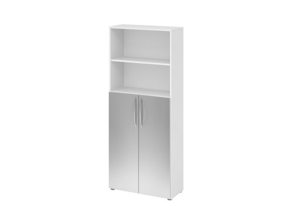 Hammerbacher Regal 5OH, 3OH Türen unten BM Weiß/Silber, V4770/W/S/BM