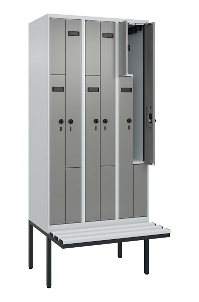 C+P Z-Spind Evolo PLUS, Bank, 6 Fächer, 2120x900x815mm, 7035/0004, Drehriegel, Material Sitzfläche Kunststoff, 0490437-306 S10068