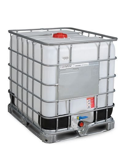 DENIOS IBC Container, Stahlrahmen-Palette, 1000 l, Öffnung NW150, Auslauf NW50, 266-158
