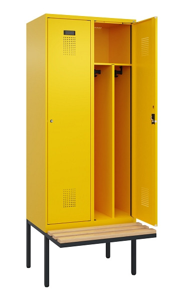 C+P Spind Evolo PLUS, 2 Abteile, 2120x800x815mm, 1023/1023, Haken 4, Zylinderschloss, Sitzfläche Holz, Trennwand, 0490407-22F S10049