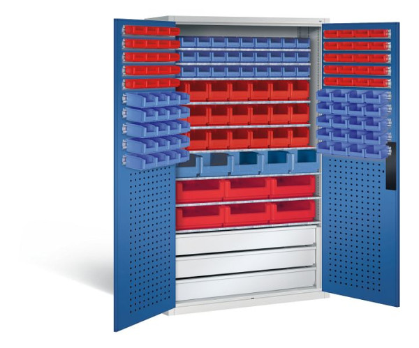 C+P Magazinschrank Serie 13, H1950xB1100xT535mm, Farbe: Lichtgrau / Enzianblau, Muldengriff, 130276-64 S10033