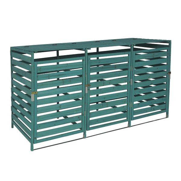 Mendler XL 3er-/6er-Mülltonnenverkleidung HWC-H62, Mülltonnenabdeckung, erweiterbar 110x65x93cm Massiv-Holz, dunkelgrün, 82813+82814