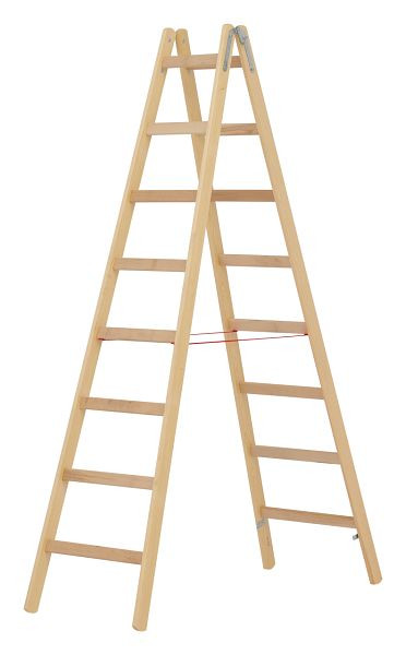 HYMER Holz-Sprossenstehleiter, beidseitig begehbar, 2x8 Sprossen, Länge 2,36 m, 7141016