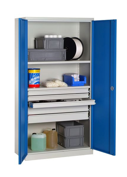 SOFAME ausgestatteter Werkstattschrank 1000x500x1950mm, 3 Teleskopschubladen + 2 Teleskopschubladen + 2 Fachböden, Anthrazitgrau, W030090026GCGA