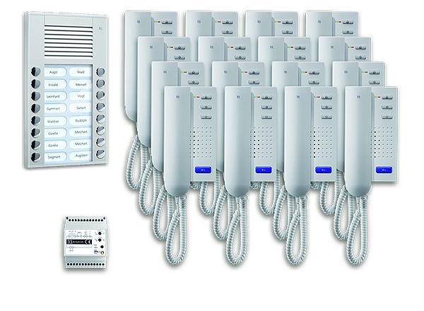 TCS Türkontrollsystem audio:pack AP für 16 Wohneinheiten, mit Außenstation PES 16 Klingeltasten, 16x Türtelefon ISH3030, Steuergerät BVS20, PPA16-EN/02