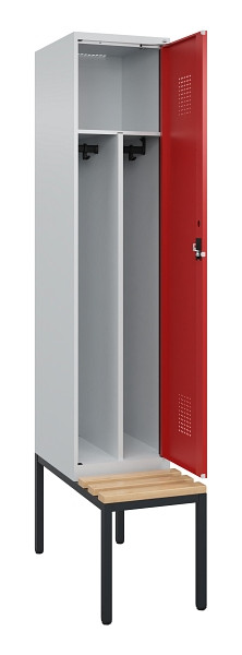 C+P Spind Evolo PLUS, 1 Abteile, 2120x400x815mm, 7035/3000, Haken 4, Zylinderschloss, Sitzfläche Buche-Hartholz, Sitzbank, Trennwand, 0490507-12F S10030