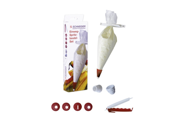 Schneider Einweg-Spritzbeutel Set, 10 Spritzbeutel, inklusive 4 Tüllen in rot, 350199
