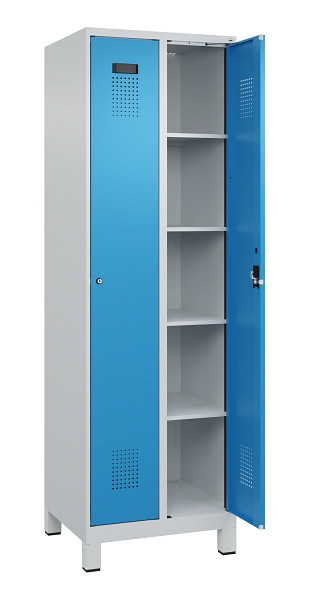 C+P Wäsche-Spind Evolo PLUS, mit Füßen, 2 Abteile, 1950x600x500mm, 7035/5012, Verschluss Zylinderschloss, Ablageböden 8, 049010-20B S10034