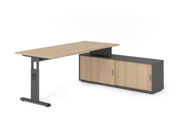 Hammerbacher Aufsatz-Schreibtisch OSE19, 180x80cm, Platte: Eiche, 25mm dick, T-Fuß Gestell Graphit, Ahorn, VOSE19SB/E/G/G/E