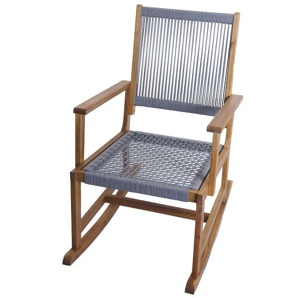 Mendler Schaukelstuhl HWC-P73, Garten Outdoor Wippstuhl Relaxstuhl Schaukelliege, Akazie Holz Rope Seilgeflecht, grau, 119732
