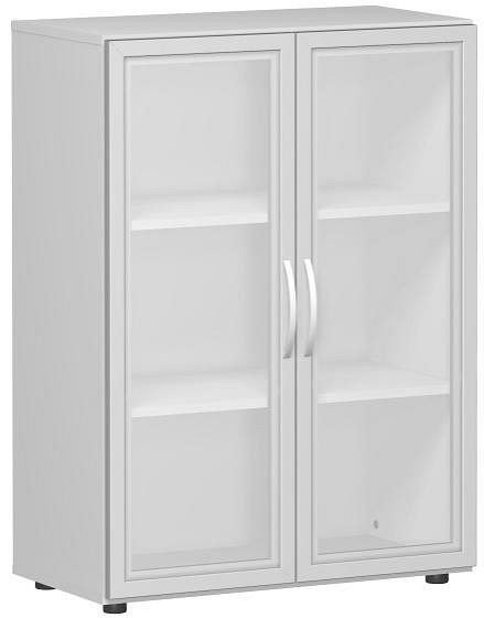 geramöbel Flügeltürenschrank mit satinierten Glastüren im Holzrahmen, mit Standfüßen, inkl. Türdämpfer, 800x400x1104, Lichtgrau, S-383802-GTL