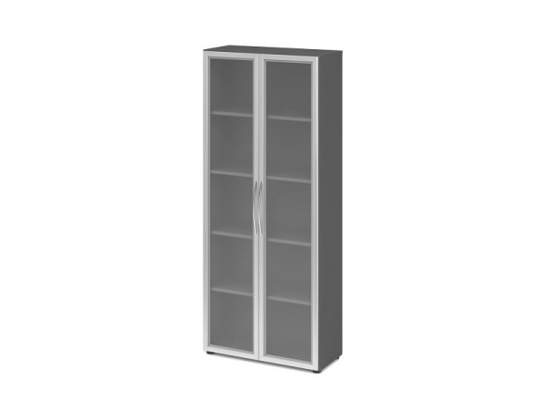 Hammerbacher Glastürenschrank 5OH 34, 6cm tief BM Graphit, V4200/G/S/BM