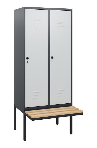 C+P Umkleidespind Classic PLUS, 2 Abteile, 1950x800x815mm, 7016/7035, Drehriegel, Buche-Sitzleisten, 0800405-22 S10013