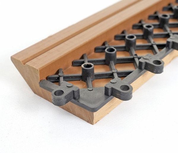 Mendler 2er-Set Abschlussleiste für WPC Bodenfliese Rhone, Abschlussprofil, Holzoptik Terrasse, teak gerade mit Haken, 65091