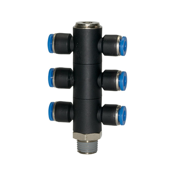 Riegler T-Mehrfachverteiler »Blaue Serie«, 6-fach, drehbar, R 1/4 außen Ø4mm, 135718