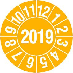 SafetyMarking Prüfplakette - mit Jahresfarbe, Jahreszahl: 2018, Jahr der Prüfung: 2019, Ø 2 cm, Folie, selbstklebend, VE: 28 Stück/Bogen, 30.3665-2018