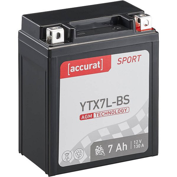 Accurat Sport AGM YTX7L-BS Motorradbatterie 7Ah 12V 130A, MBA-YTX7L